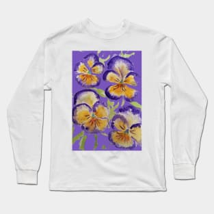 Viola Watercolor Purple Floral Pattern on Purple Long Sleeve T-Shirt